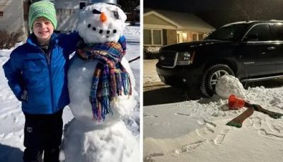 My son kept building snowmen, and my neighbor kept running them over with his car, until my child taught him an unforgettable lesson.