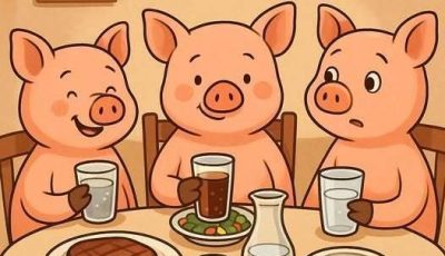 The Three Little Pigs decided to go to dinner one evening!